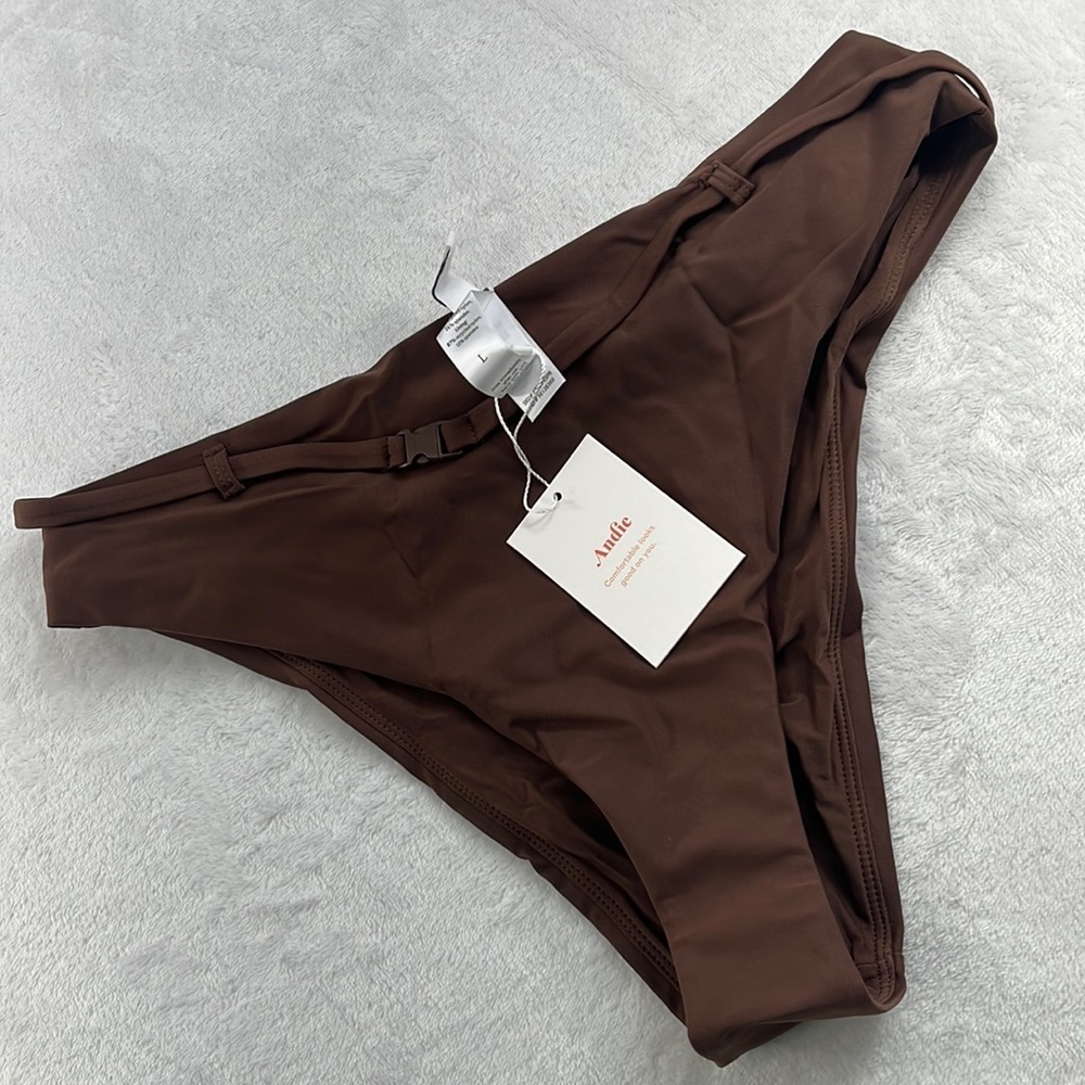 NEW Andie L Brown The Riviera High Waisted Bottom Belted Bikini Swim Piece